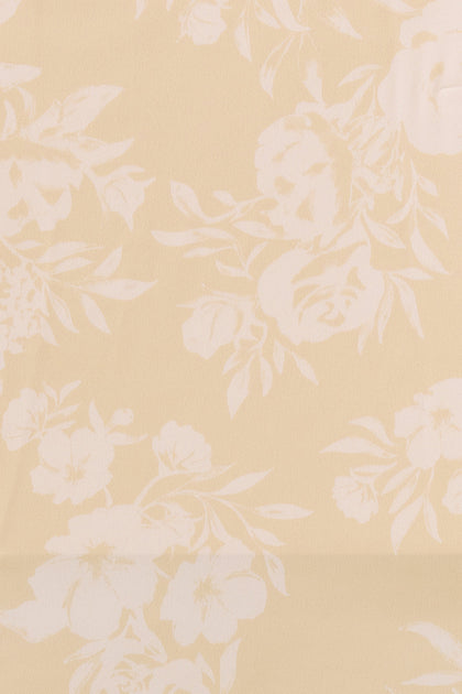 Pre-Cut Satin Floral Print Fabric By Yard | Pale Yellow Bouquet