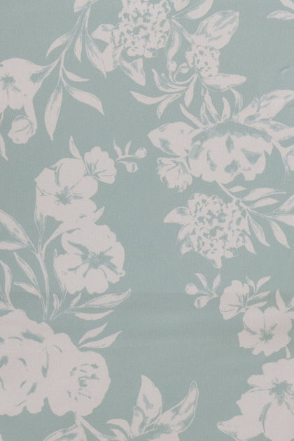 Pre-Cut Satin Floral Print Fabric By Yard | Sage and Champagne Bouquet