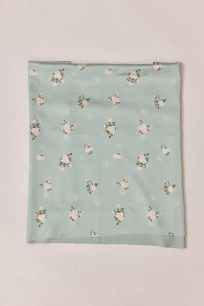 Pre-Cut Satin Floral Print Fabric By Yard | Sage Petit Rose