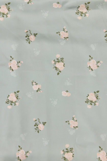 Pre-Cut Satin Floral Print Fabric By Yard | Sage Petit Rose