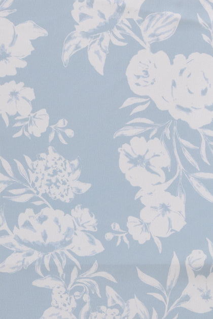Pre-Cut Satin Floral Print Fabric By Yard | Sky Blue Bouquet
