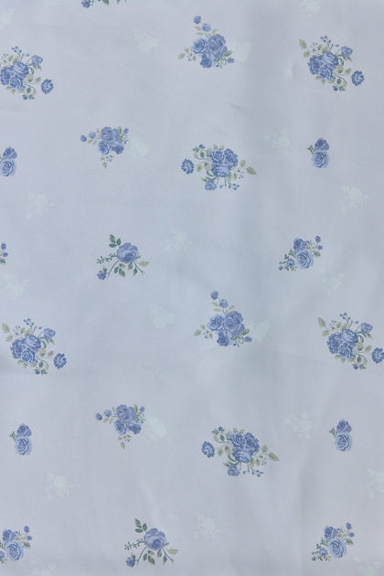 Pre-Cut Satin Floral Print Fabric By Yard | Sky Blue Petit Rose