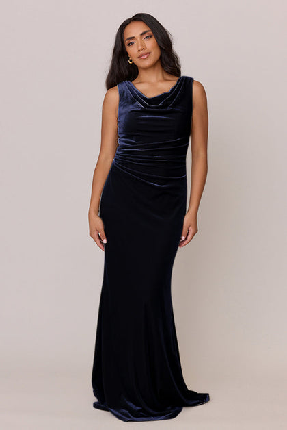 Faith Velvet Dress | Made To Order | Navy Blue