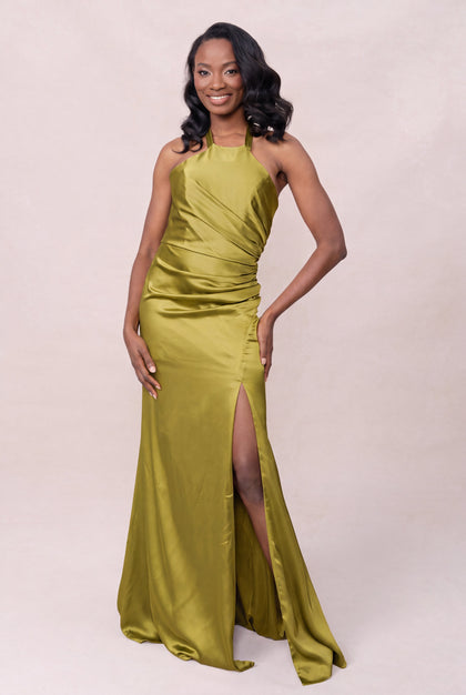 Fallon Satin Dress | Made To Order | Chartreuse
