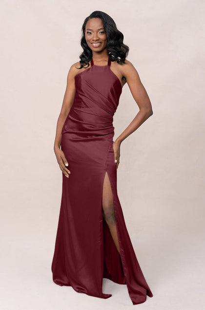 Fallon Satin Dress | Made To Order | Cabernet