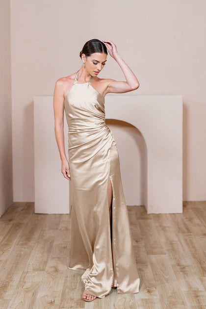 Fallon Satin Dress | Made To Order | Gold Champagne