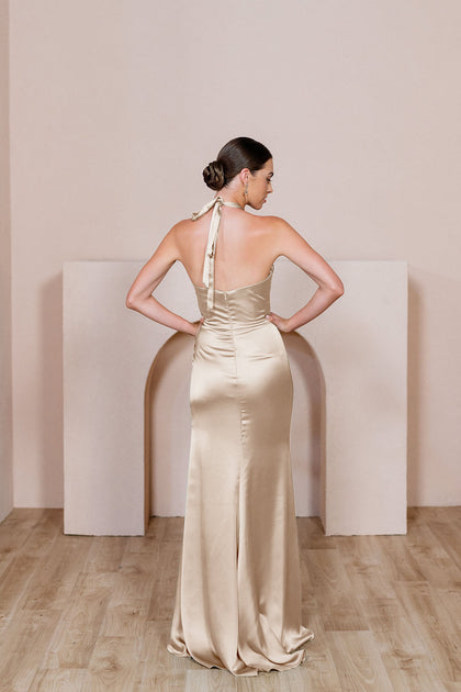 Fallon Satin Dress | Made To Order | Gold Champagne