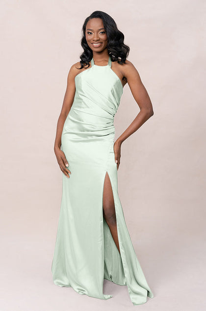 Fallon Satin Dress | Made To Order | Pistachio