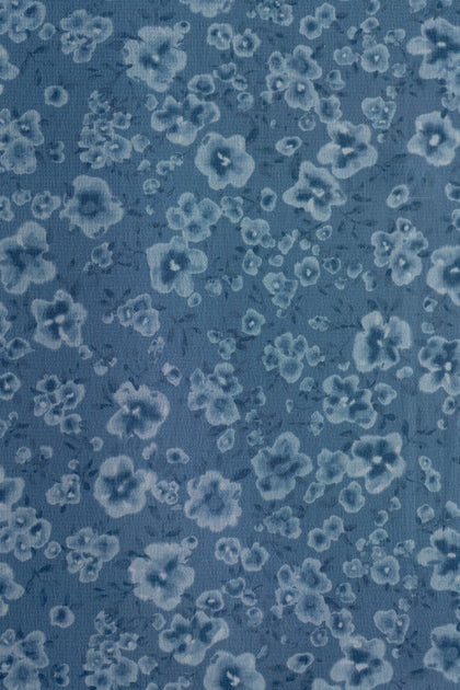 Pre-Cut Chiffon Floral Print Fabric By Yard | Dusty Blue Posey