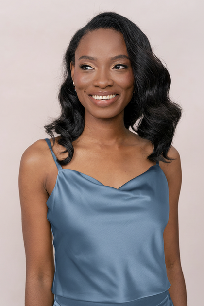 Flynn Satin Top | Made To Order - True Blue