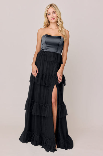 Frankie Convertible Satin + Tulle Dress | Made To Order | Black Satin / Black Tulle