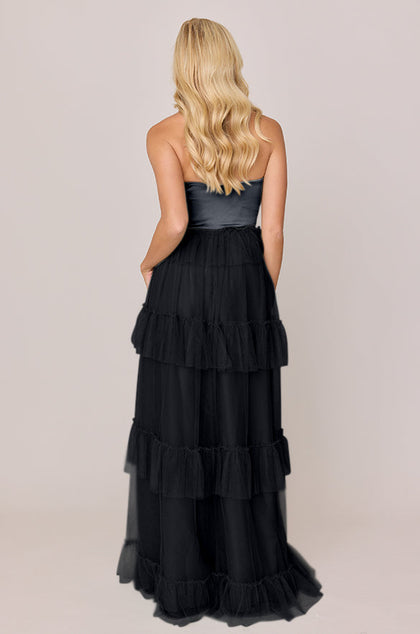 Frankie Convertible Satin + Tulle Dress | Made To Order | Black Satin / Black Tulle