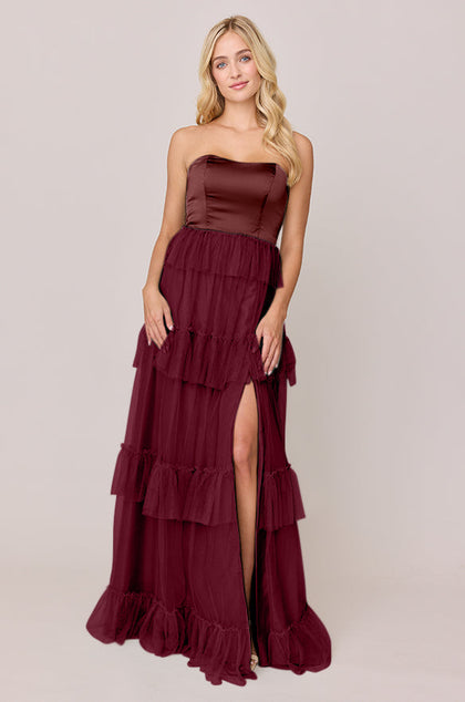 Frankie Convertible Satin + Tulle Dress | Made To Order | Cabernet Satin / Cabernet Tulle