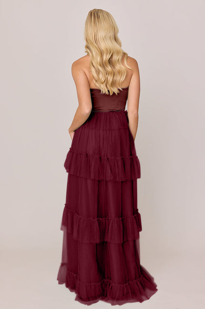 Frankie Convertible Satin + Tulle Dress | Made To Order | Cabernet Satin / Cabernet Tulle