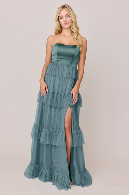 Frankie Convertible Satin + Tulle Dress | Made To Order | Eucalyptus Satin / Eucalyptus Tulle