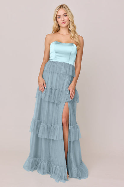 Frankie Convertible Satin + Tulle Dress | Made To Order | Light Blue Satin / Light Blue Tulle