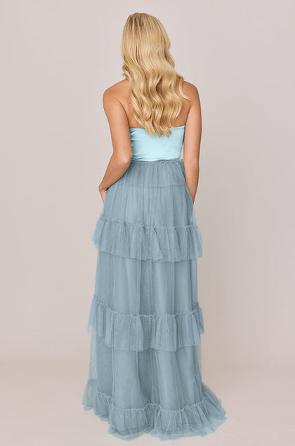 Frankie Convertible Satin + Tulle Dress | Made To Order | Light Blue Satin / Light Blue Tulle