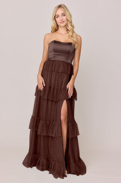 Frankie Convertible Satin + Tulle Dress | Made To Order | Mahogany Satin / Mahogany Tulle