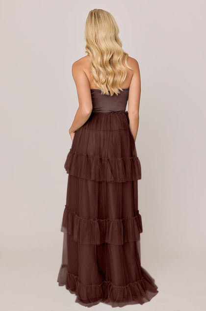 Frankie Convertible Satin + Tulle Dress | Made To Order | Mahogany Satin / Mahogany Tulle