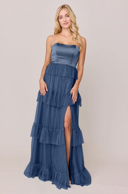 Frankie Convertible Satin + Tulle Dress | Made To Order | Romantic Blue Satin / Romantic Blue Tulle