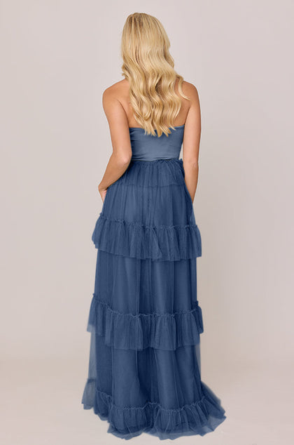 Frankie Convertible Satin + Tulle Dress | Made To Order | Romantic Blue Satin / Romantic Blue Tulle