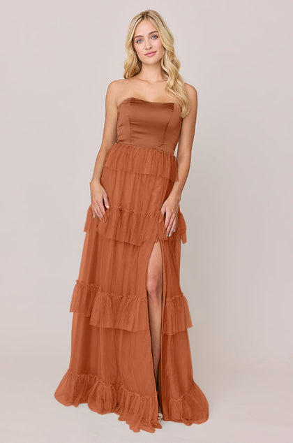 Frankie Convertible Satin + Tulle Dress | Made To Order | Rust Satin / Rust Tulle