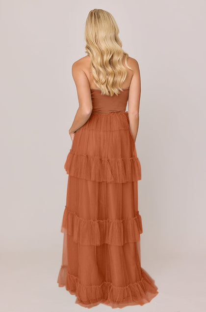 Frankie Convertible Satin + Tulle Dress | Made To Order | Rust Satin / Rust Tulle