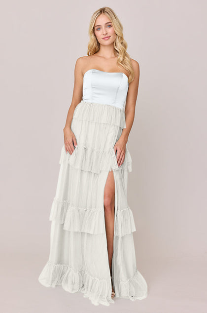 Frankie Convertible Satin + Tulle Dress | Made To Order | White Pearl Satin / White Pearl Tulle