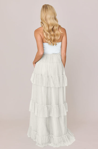 Frankie Convertible Satin + Tulle Dress | Made To Order | White Pearl Satin / White Pearl Tulle