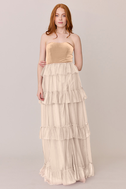 Frankie Convertible Velvet + Tulle Dress | Made To Order | Gold Champagne Velvet / Champagne Tulle