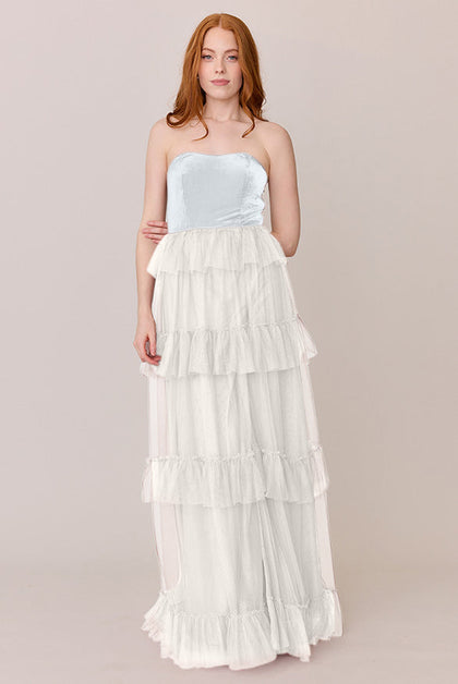 Frankie Convertible Velvet + Tulle Dress | Made To Order | White Pearl Velvet / White Pearl Tulle