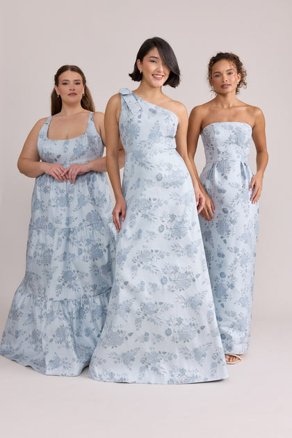 Juniper (L), Georgina (C), Adrienne (R) Jacquard Dresses in Sky Blue