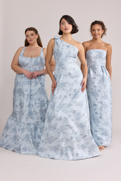 Juniper (L), Georgina (C), Adrienne (R) Jacquard Dresses in Sky Blue