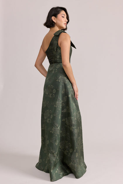Georgina Jacquard Dress | Made To Order | Deep Olive