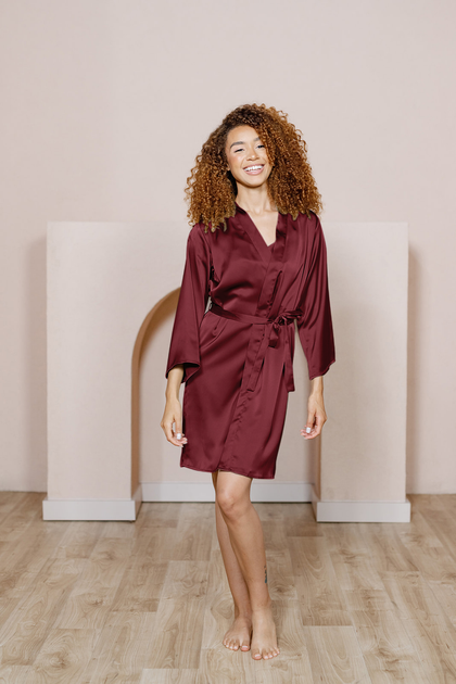 Getting Ready Satin Robe | Made To Order - Cabernet