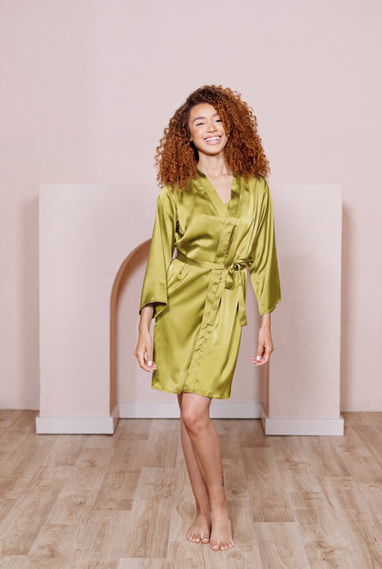 Getting Ready Satin Robe | Made To Order - Chartreuse