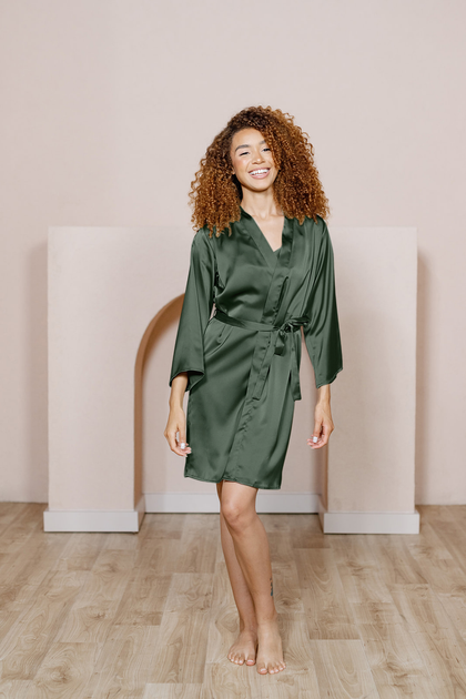 Getting Ready Satin Robe | Made To Order - Deep Olive