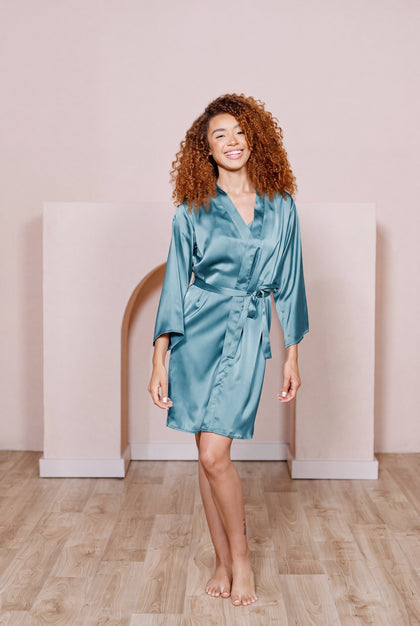Getting Ready Satin Robe | Made To Order - Turquoise