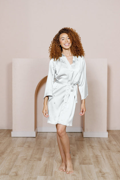Getting Ready Satin Robe | Made To Order - White Pearl