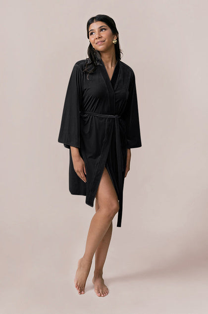 Getting Ready Velvet Robe | Made To Order - Black