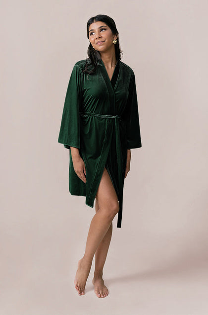 Getting Ready Velvet Robe | Made To Order - Emerald