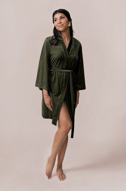 Getting Ready Velvet Robe | Made To Order - Olive