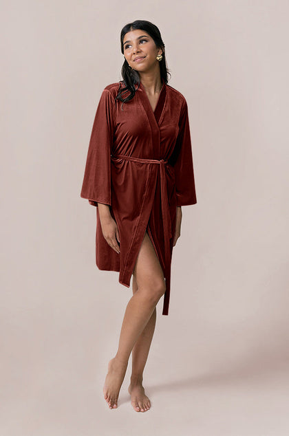 Getting Ready Velvet Robe | Made To Order - Terracotta