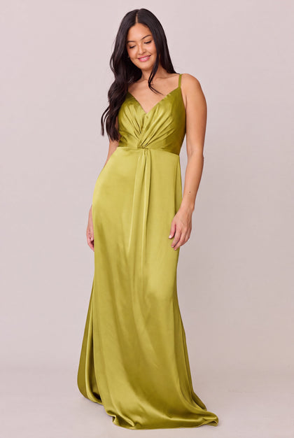 Giada Satin Dress | Made To Order | Chartreuse