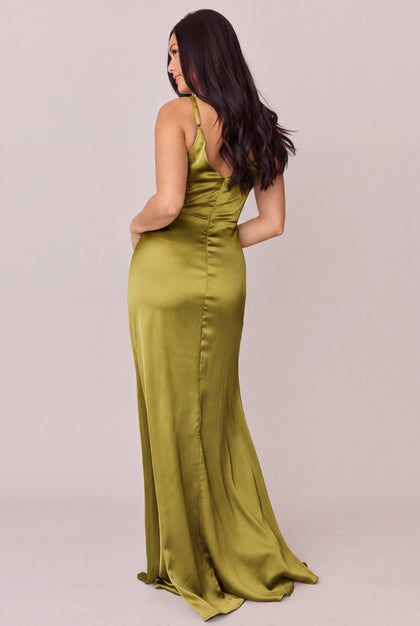 Giada Satin Dress | Made To Order | Chartreuse