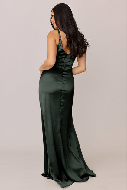 Giada Satin Dress | Made To Order | Deep Olive