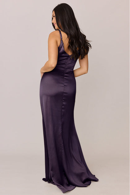 Giada Satin Dress | Made To Order | Eggplant