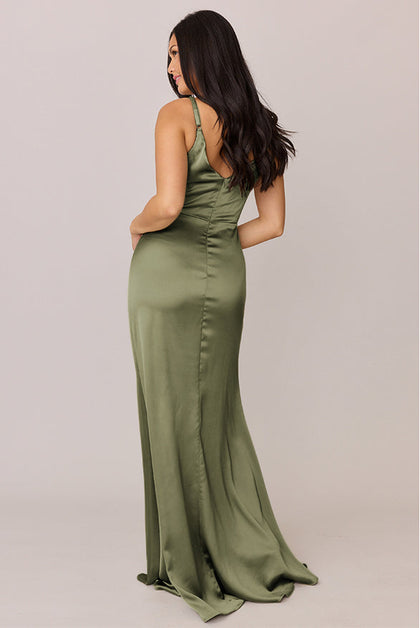 Giada Satin Dress | Made To Order | Moss