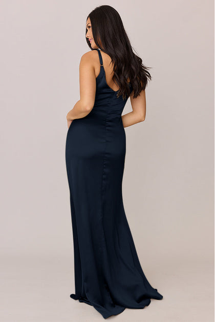 Giada Satin Dress | Made To Order | Navy Blue