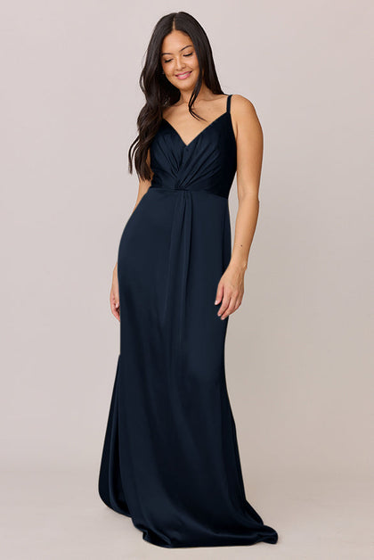 Giada Satin Dress | Made To Order | Navy Blue